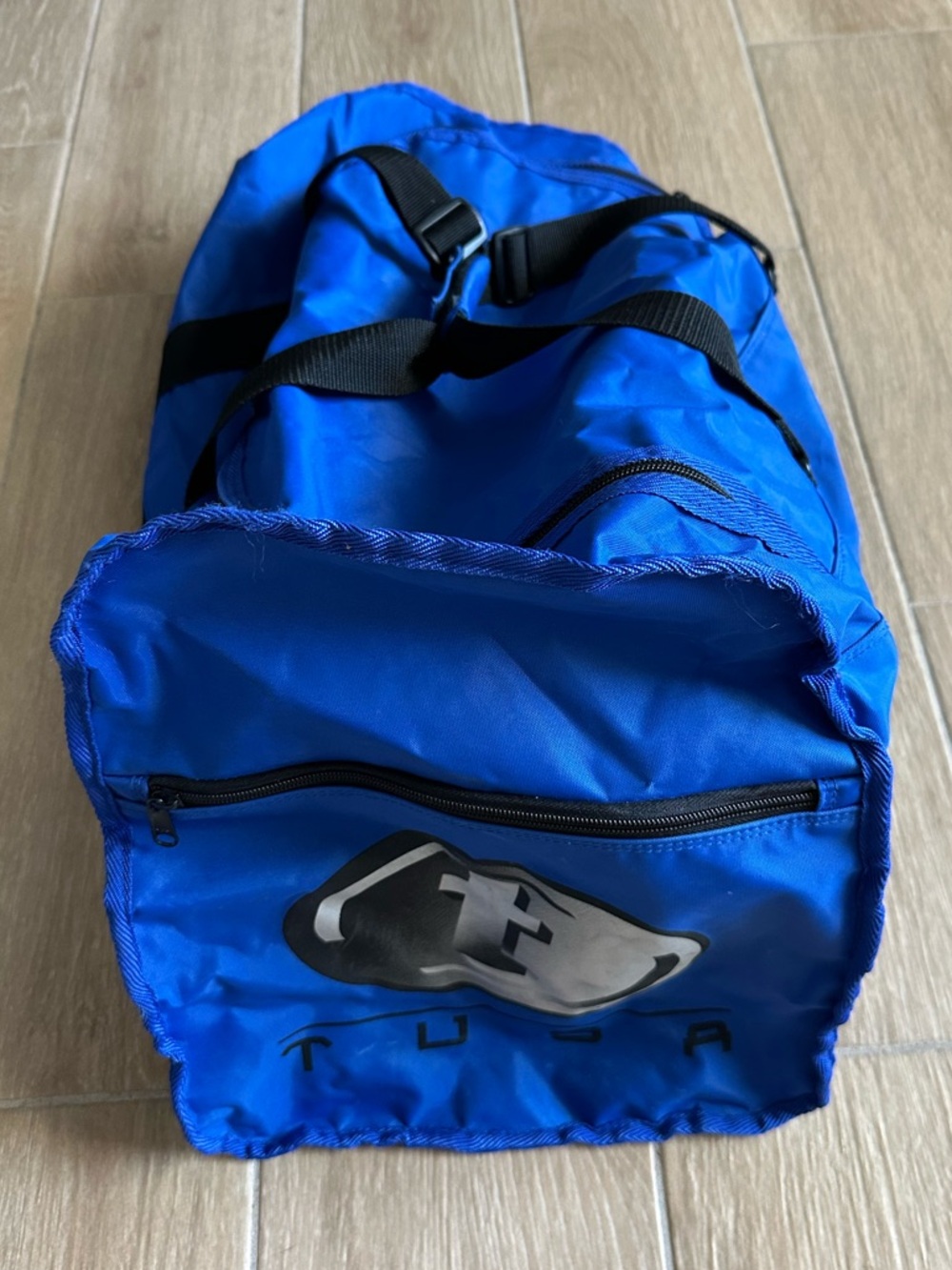 Vintage blue Tusa scuba & snorkeling gear bag with mesh